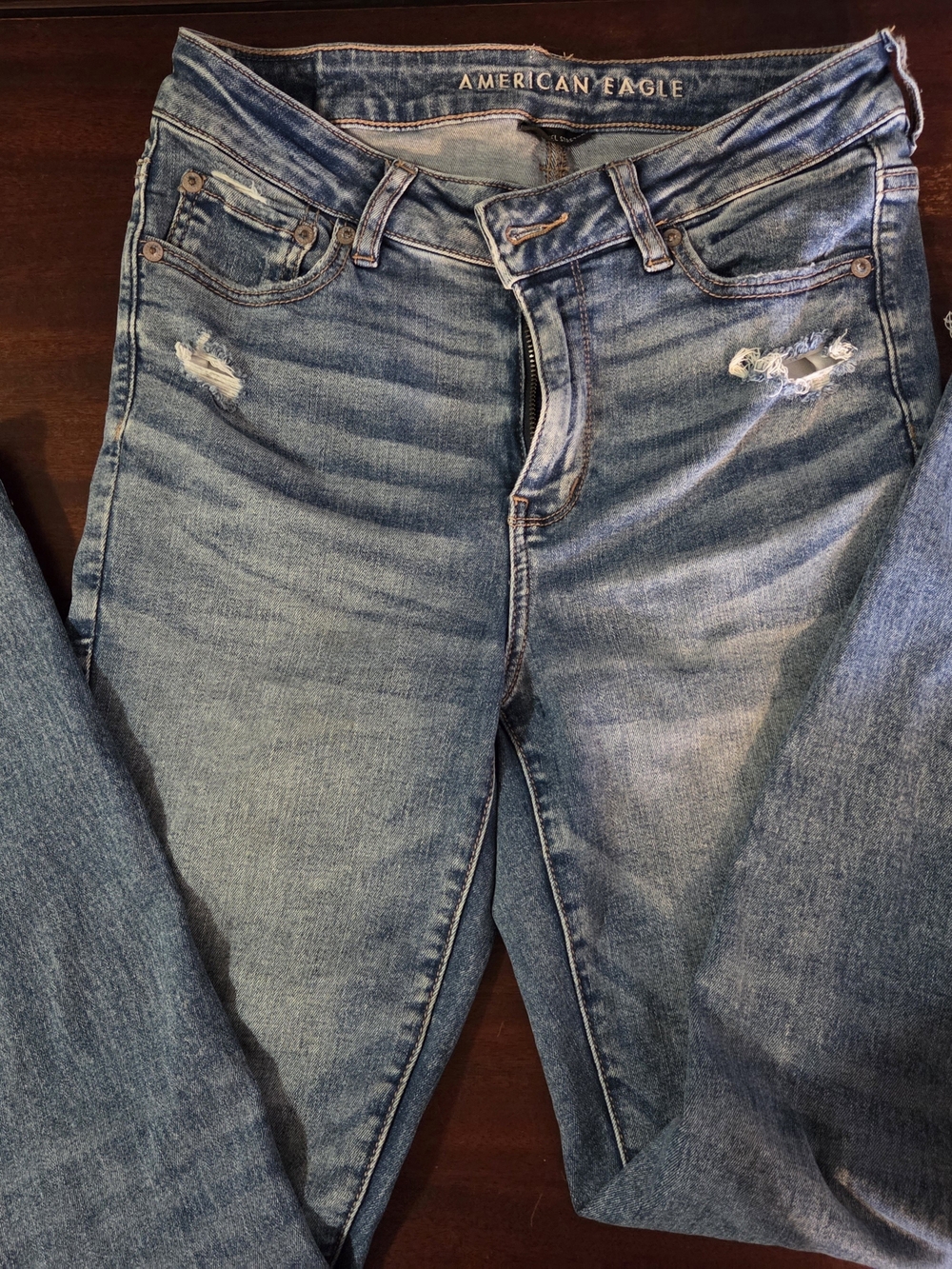 American Eagle Outfitters Women’s Blue Distressed Jeggings EUC SIZE 10 - Picture 3 of 6